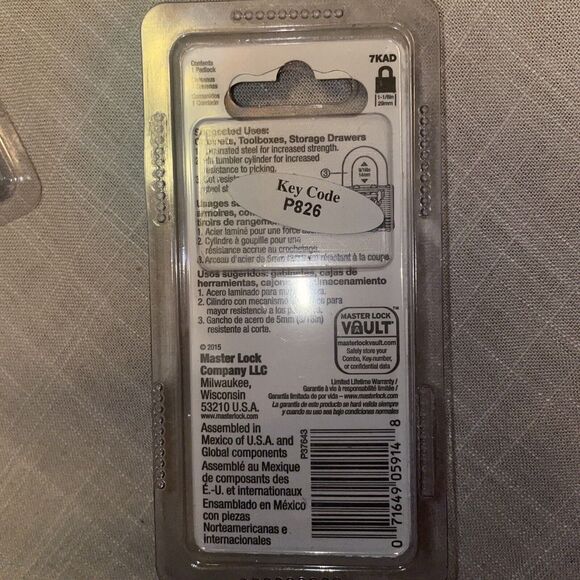 Master Lock Outdoor Padlock w/ 2‎ Keys (7KAD) Key Code P826 - Picture 4 of 4